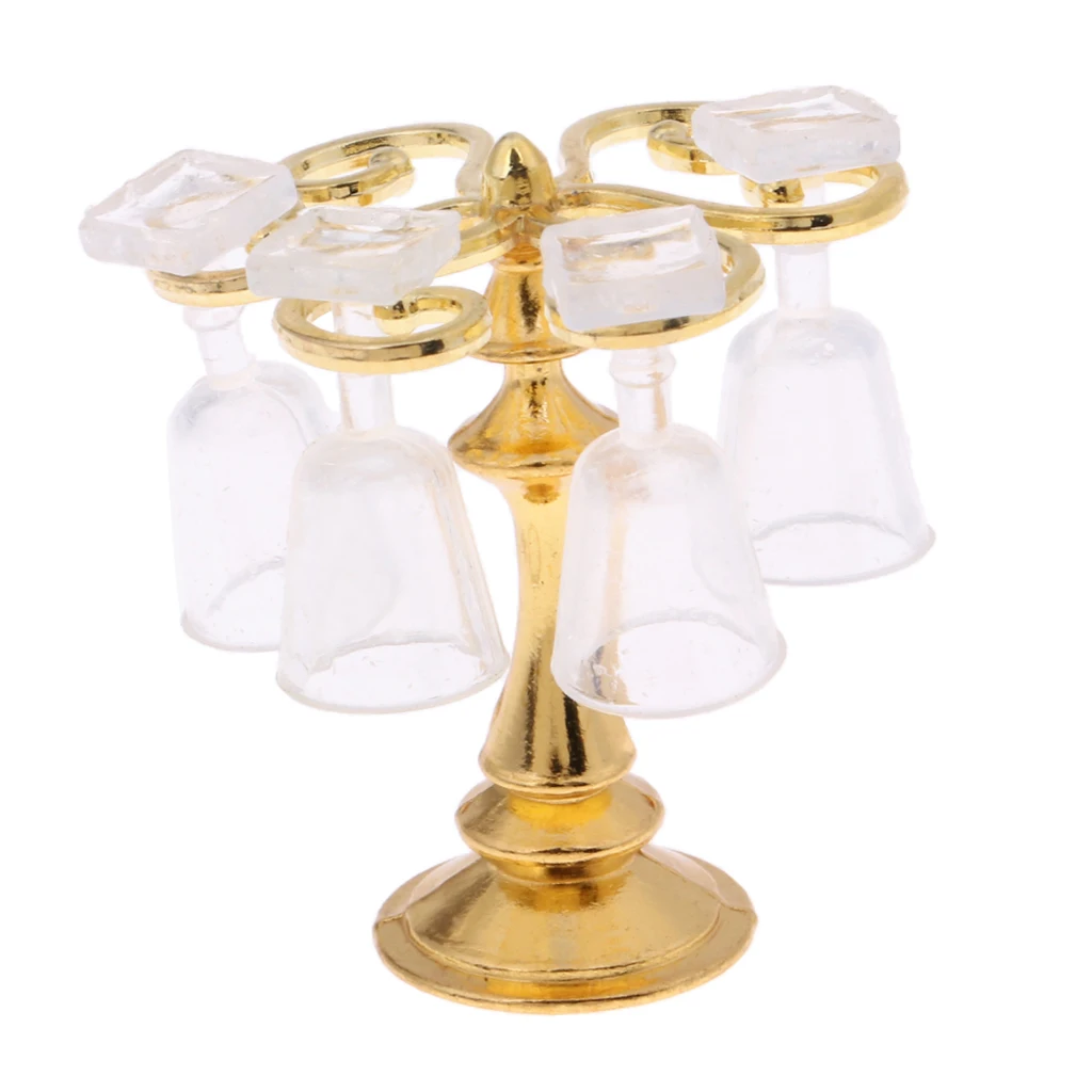 Modern Bar Pub Accessory Wine Cup Rack Holder Goblet Kits For 1:12 Scale Dollhouse Dining Room Ornament Golden