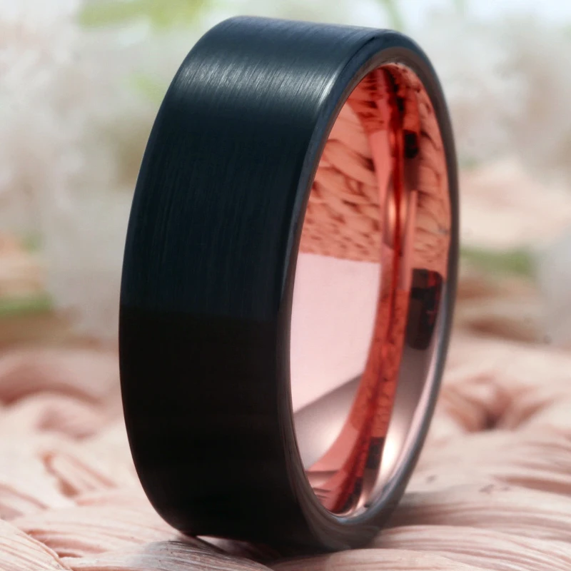 YGK Jewelry Custom Engraved Personalized Tungsten Rings For Men Women Matte with Rose Gold Ring Wedding Band Anniversary Gift