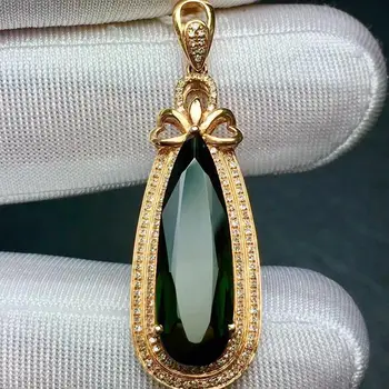 

Fine Jewelry Real 18 K Rose Gold 100% Natural Green Tourmaline 7.2ct Diamonds Gemstone Diamond Women's Pendants Necklaces