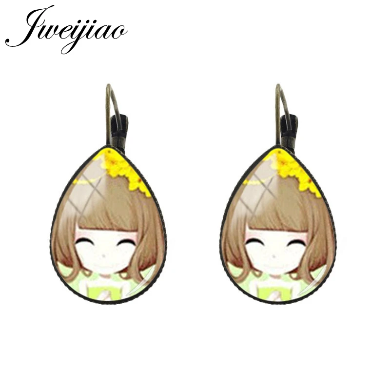 JWEIJIAO, японские аниме серьги, слеза, капля воды, серьги-клипсы, античный бронзовый очаровательный стеклянный мультяшный фото, ювелирные изделия для девочек C087 - Окраска металла: C096