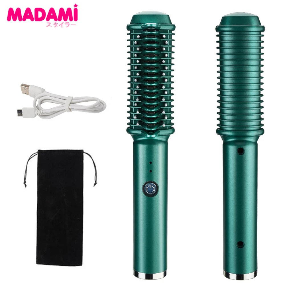 

Electric Hair Straightener Comb Fast Heat-up Ceramic Straightening Brush USB Charge Smooth Straight Styler Wireless Curling Iron