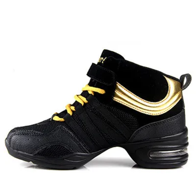 Black gold high top Дышащая обувь для занятий фитнесом; обувь для современного джаза; женские брендовые Танцевальные Кроссовки; zapatos Danza - Цвет: Black gold high top