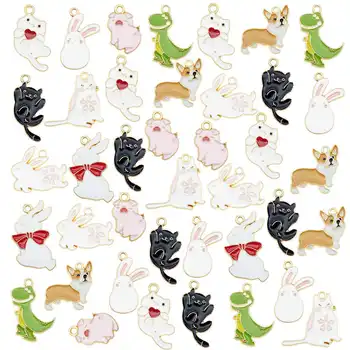 

Julie Wang 5/9PCS Enamel Animal Charms Cat Dog Rabbit Dinosaur Pig Alloy Gold Tone Necklace Bracelet Jewelry Making Accessory