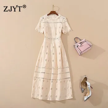 

Top Quality Fashion Runway Dress Women 2020 Summer Clothes New Elegant Short Sleeve Hollow Heavy Embroidery Dress Party Vestidos
