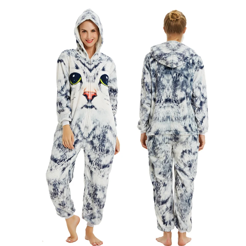 Flannel Kigurumi Onesie For Women Pajamas Animal Panda Unicorn Cat Pyjama Adult Onesies Cosplay Costumes Pijama Ladies Sleepwear