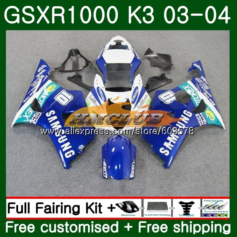 Корпус для SUZUKI GSXR-1000 1000CC GSXR1000 03 04 Горячая сине-белые 10CL. 53 GSX-R1000 GSX R1000 03 04 K3 GSXR 1000 2003 2004 обтекатели - Цвет: No. 1
