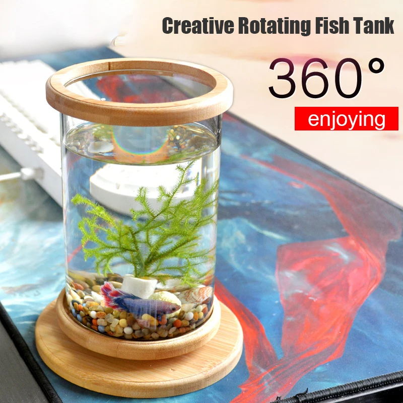 Бамбуковое основание для аквариума Betta вращающееся на 360 градусов стекло
