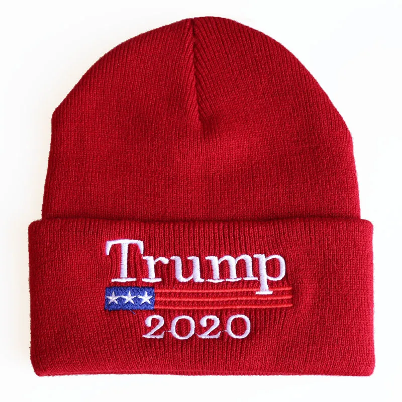 LIBERWOOD Trump, кепка с вышитым американским флагом/американским флагом, трикотажная шапка с черепами, шапка с американским флагом для мужчин и женщин, зимняя шапка - Цвет: 2020 wine red