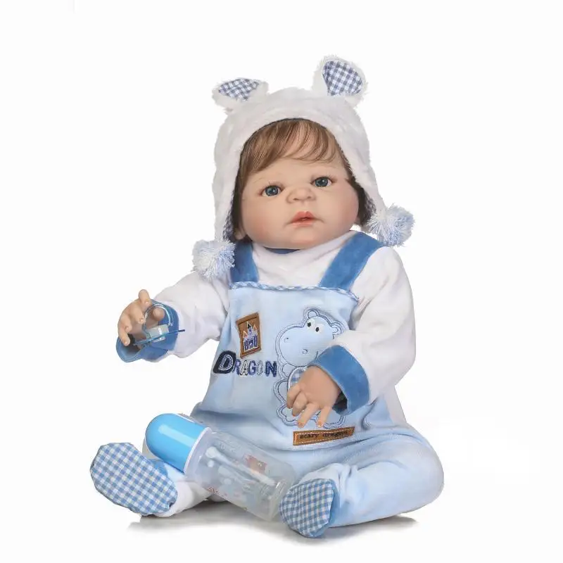 

57CM Full Body Silicone Reborn Baby Doll Boys With Pompon Hat Bath Toy Lifelike Newborn Bebes Reborn Menina Birthday Gift