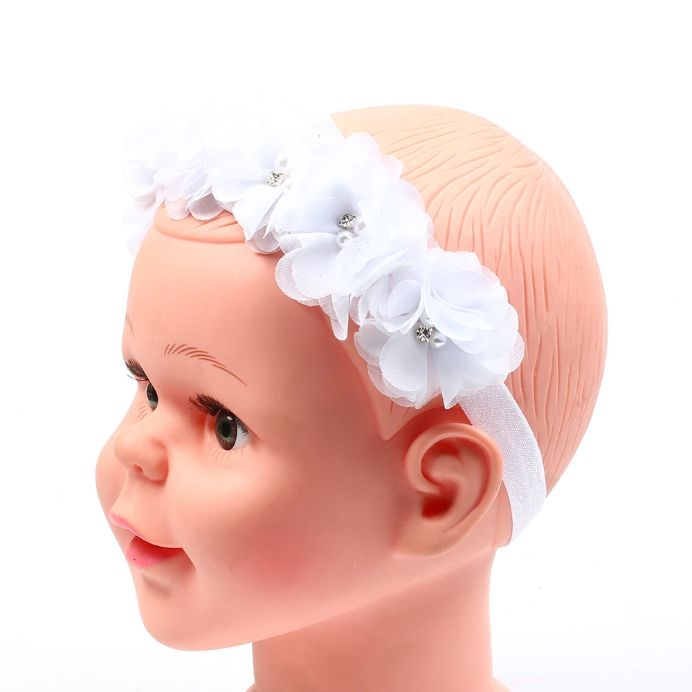 Повязка на голову для маленьких девочек; аксессуары для волос для младенцев; лента с кружевным цветком; головной убор ободок для новорожденных; подарок для малышей; тюрбан; Цвет Радужный - Цвет: Белый