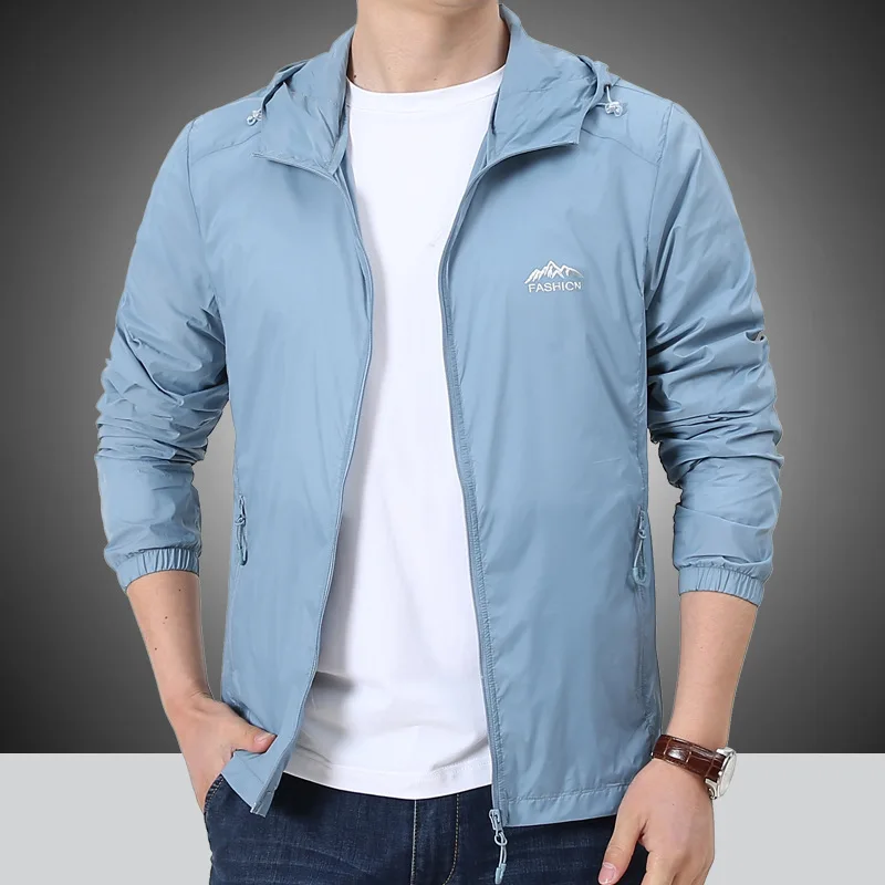 Summer Thin Jacket Men Fashion Hooded Collar Waterproof Men Jacket Sun Protection Outdoor Hiking Climbing Coat Men M-4XL Summer Thin Jacket Men Fashion Hooded Collar Waterproof Men Jacket Sun Protection Outdoor Hiking Climbing Coat Men M-4XL