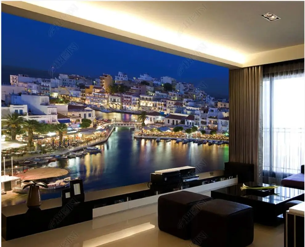 

Custom mural 3d photo wallpaper HD Mediterranean city night view living room home decor wallpaper for wall 3 d in rolls