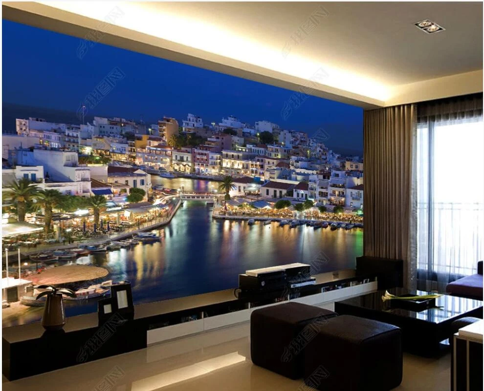 カスタム壁画3d写真の壁紙hd地中海市夜景リビングルームのホームインテリアの壁紙3 Dロール Wallpapers Aliexpress