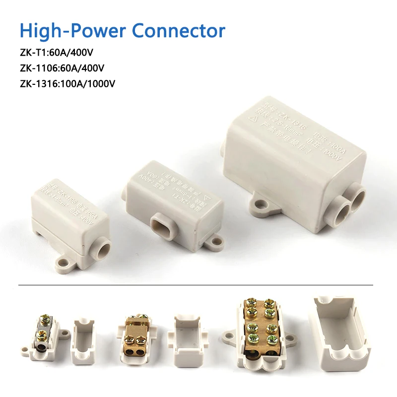 

Quick Wire Connector T-Type High Power Terminal Block 60A/400V 1-6mm2 Electric Cable Splitter 100A/1000V 2.5-16mm2 Junction Box