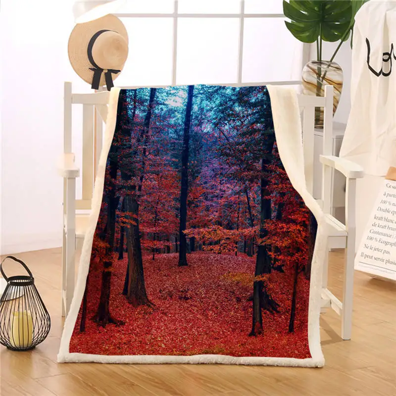 Blesslive лист шерпа Флисовое одеяло Осенние деревья плюшевое одеяло картина маслом одеяло s для кровати холст кленовый лес покрывала - Цвет: Red