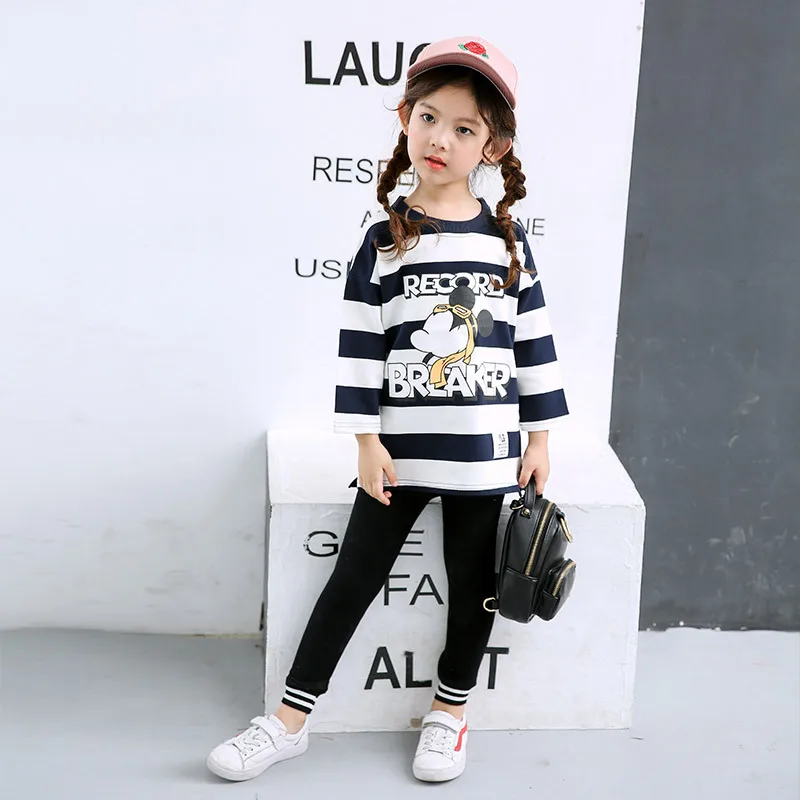 Mickey T-shirt Baby Girl Clothes Autumn New Fashion Long Sleeve Tees Tops Kids Clothes Children Catoon Mickey Striped Girl Tops