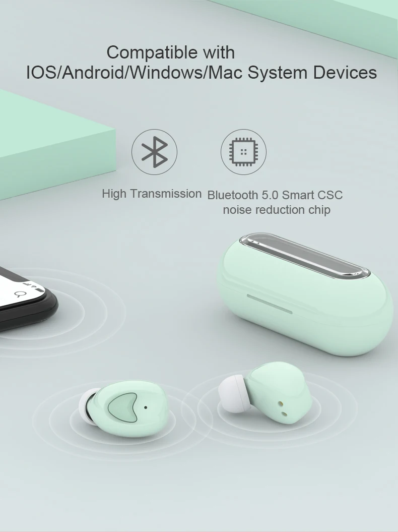 

Bluetooth wireless earbuds chip 5.0 updated design for Android and IOS iphones