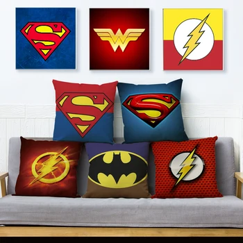 

America Anime Superhero Cartoon Cushion Cover for Sofa Home Car Pillow Case Decor Super Hero Logo Super Man Batman Pillow Cover