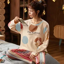 Natural Knitted Cotton Women's Pajamas Creative and Comfortable Long Sleeved Pajamas Suit Kawaii Pajama Women's Home Clothes