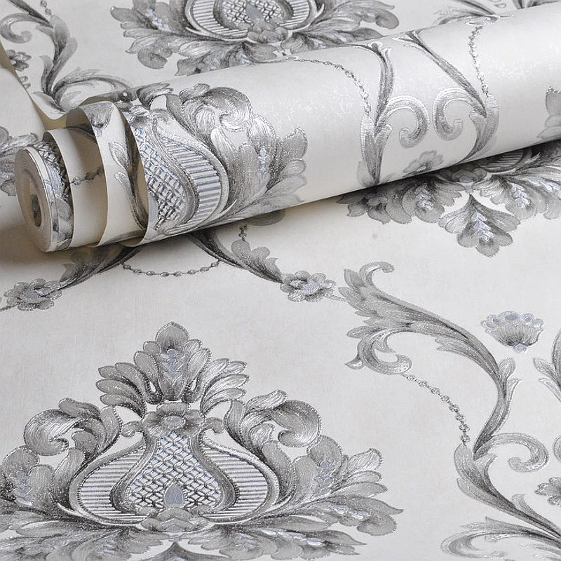 Luxury White Embossed Damask Wallpaper Bedroom Living Room Background