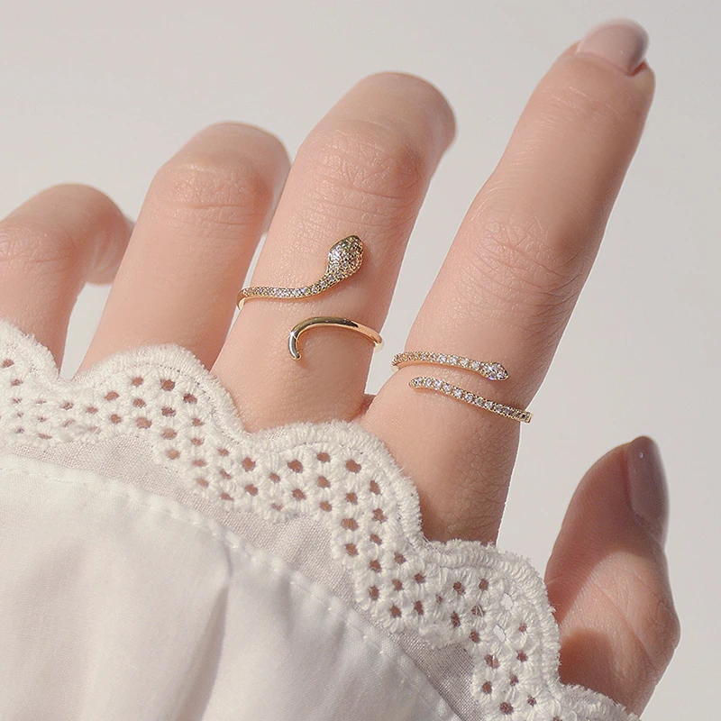 Wedding-Rings Zircon Snake Adjustable Real Gold Women Luxury 14K for Shining AAA Cubic