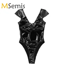 Женский купальник для борьбы из лакированной кожи с эффектом потертости, Цельный купальник с v-образным вырезом на спине, комбинезон с вырезом