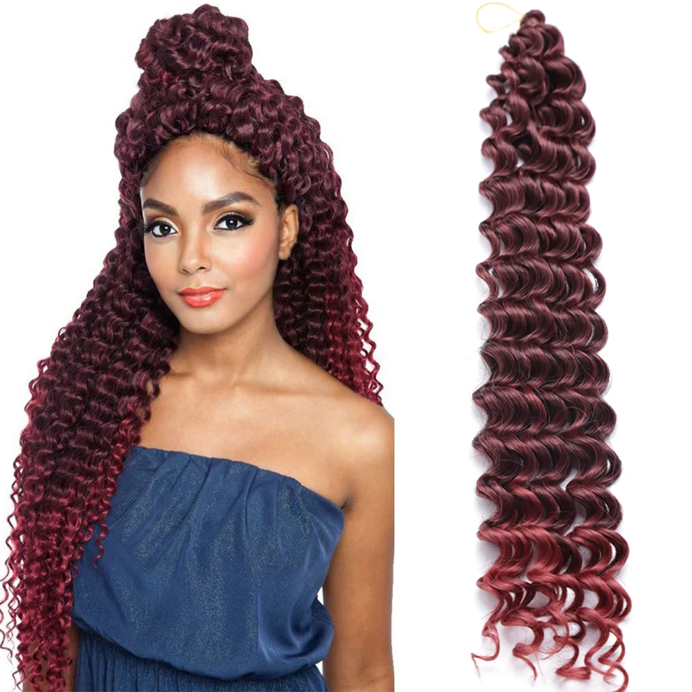 Synthetic Ombre Afro Curls Deep Wave Crochet Braids Freetress Twist Water Wave Crochet Braiding Hair Extensions Pre-Loop Hair