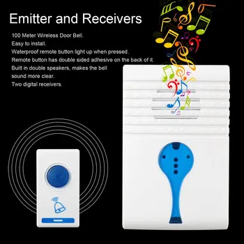 

House Building Wireless Digital Flashing light LED Doorbell 38 Chimes Music Room Office Gate Door bell +2 Digital Receiver