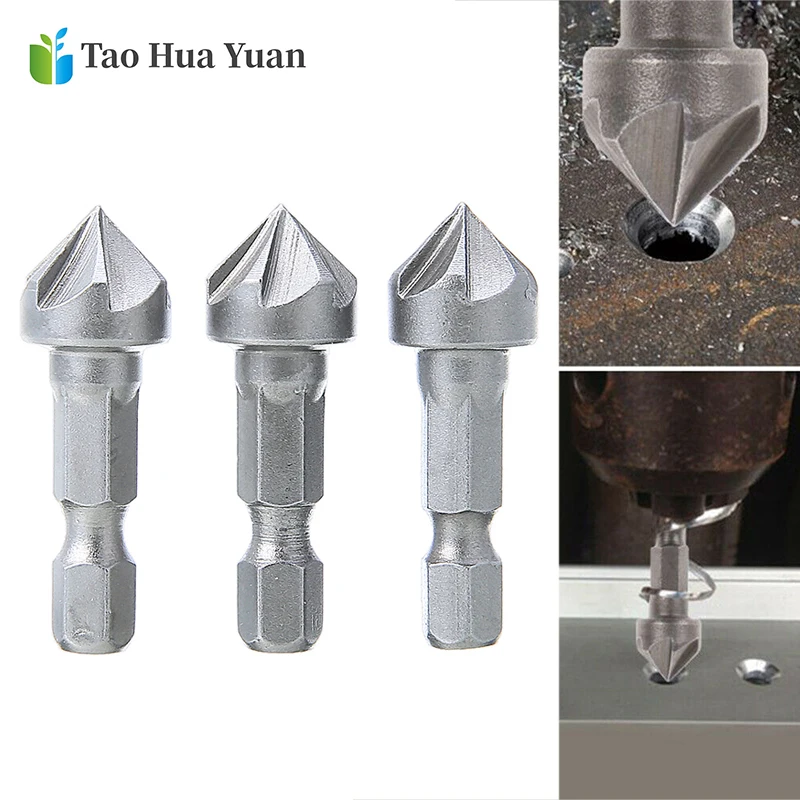 1pcs 90 Degree Countersink Drill Chamfer Bit 1/4" Hex Shank Carpentry Woodworking Angle Point Bevel Cutting Cutter Remove Bur AA