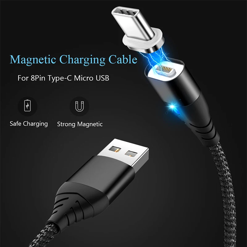 Магнитный кабель 1 м для iPhone XS 8 7 samsung S9 Быстрая зарядка 3,0 Micro usb type C Магнитный зарядный шнур для телефона