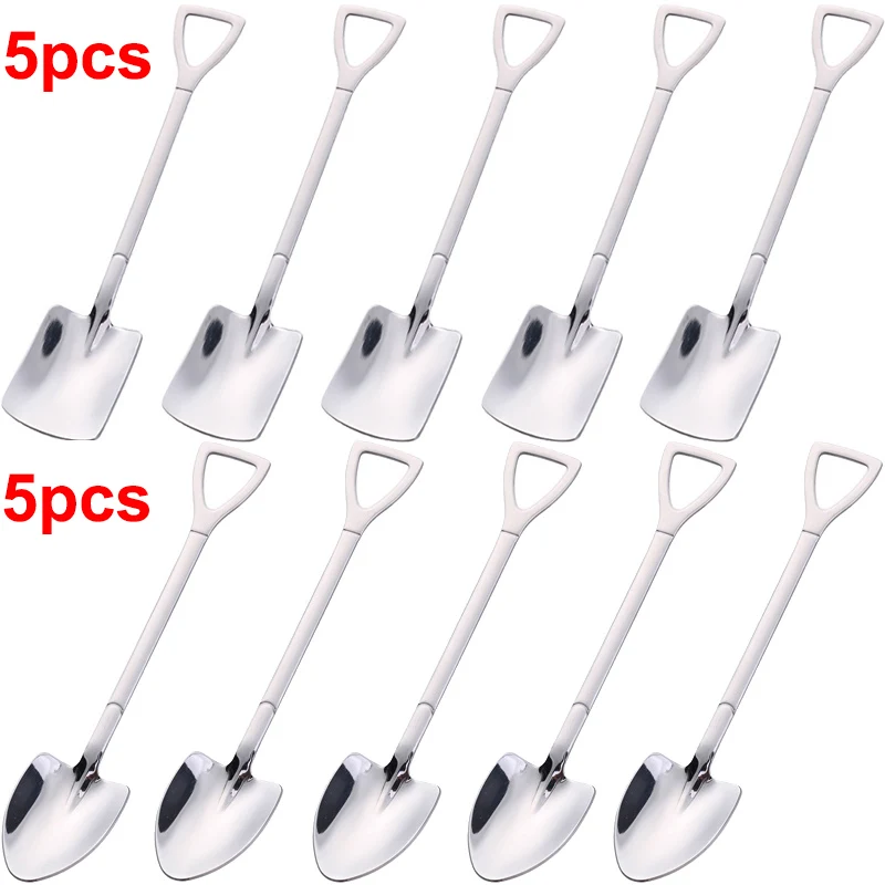 

6-10 PCS Stainless Steel Dessert Spoon Solid Shovel Kitchen Cafe Coffee Tea Ice Cream Scoop Stirring Teaspoon Cutlery Set Kit