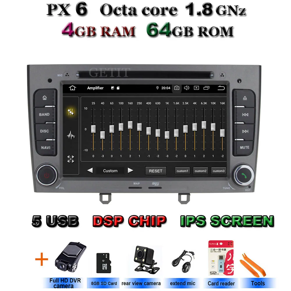 Ips Android 9,0 4G 64G Автомобильный dvd-плеер для peugeot 408 308 308SW gps радио - Цвет: PX6-Cams