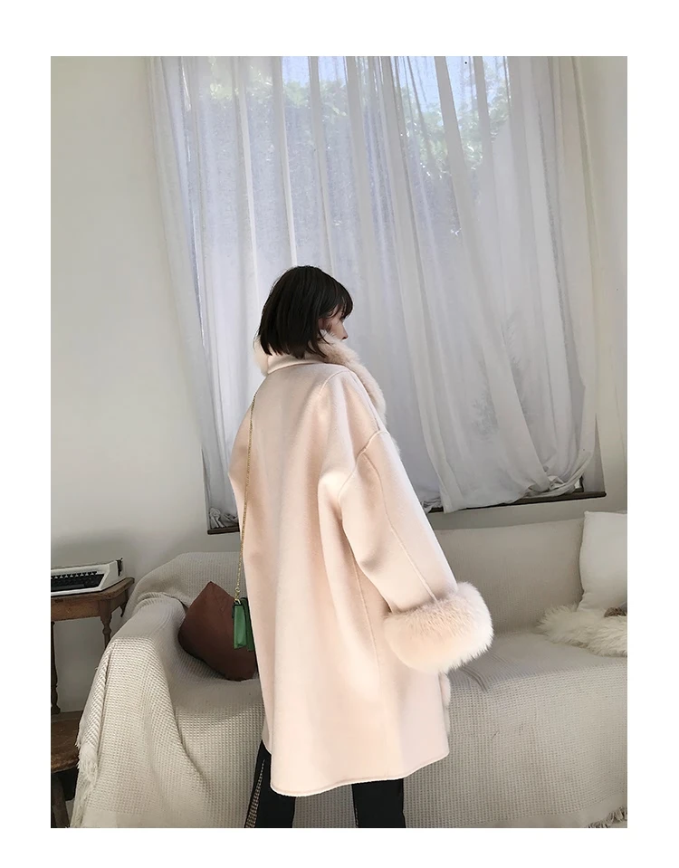 EIFURKOP, двухстороннее кашемировое пальто, женское модное пальто с воротником из натурального Лисьего меха, женские шерстяные пальто больших размеров с меховыми манжетами