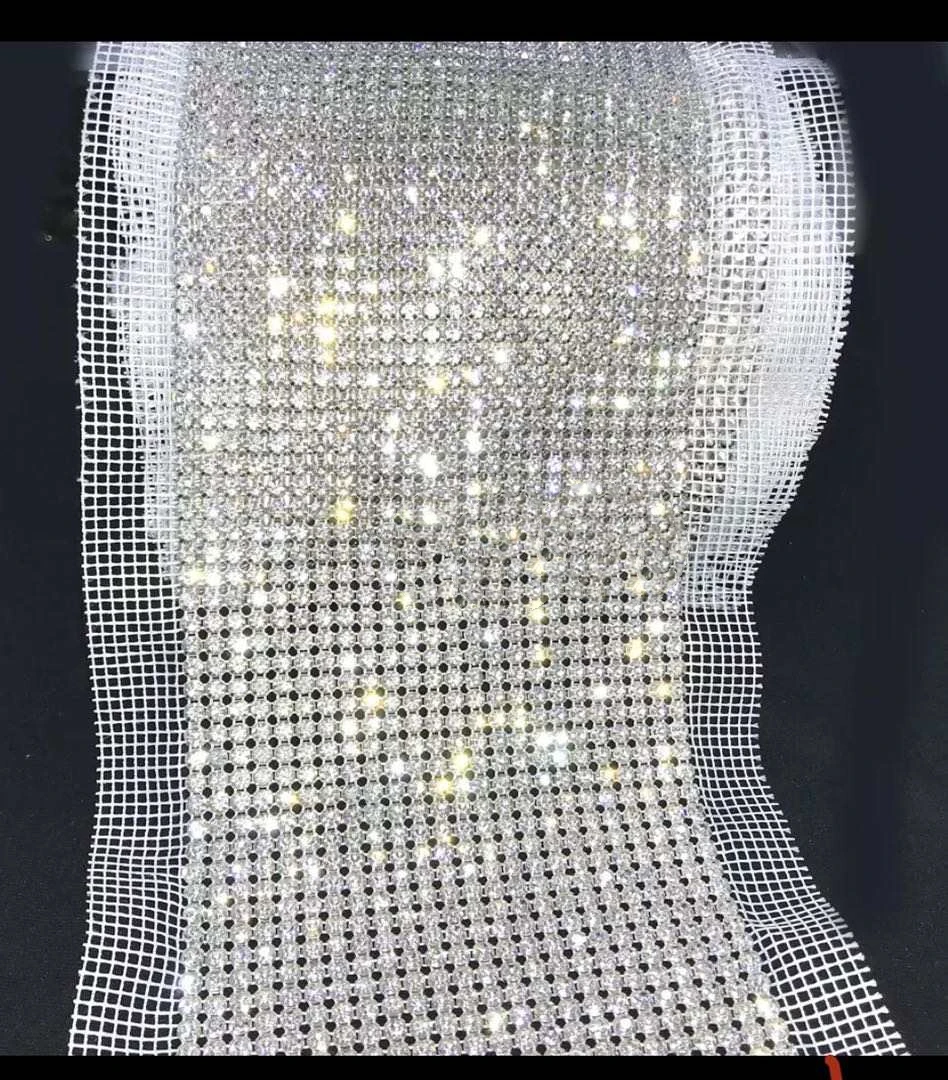 Bling Rhinestone Mesh Fabric 24 Rows 5Mm Crystal Applique Glass Diamond