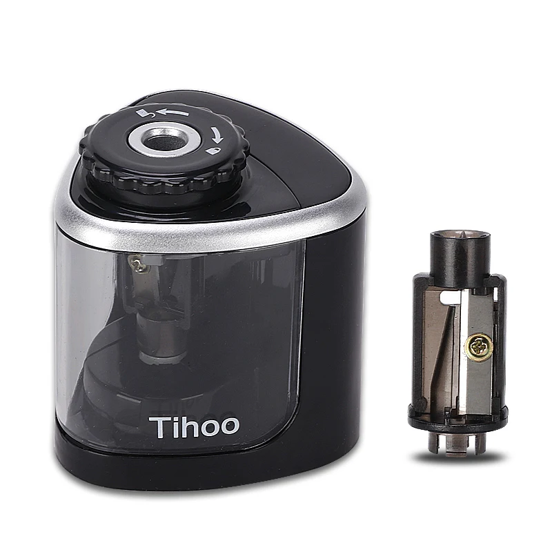 

Tihoo Black Stationery Electric Pencil Sharpener Battery Blade For Children With Container School Supplies