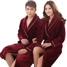 Зимнее плотное теплое женское Коралловое кимоно из рунной шерсти, халат для влюбленных пар, ночная рубашка, банное платье, одежда для сна, бордовое мужское большое ночное белье