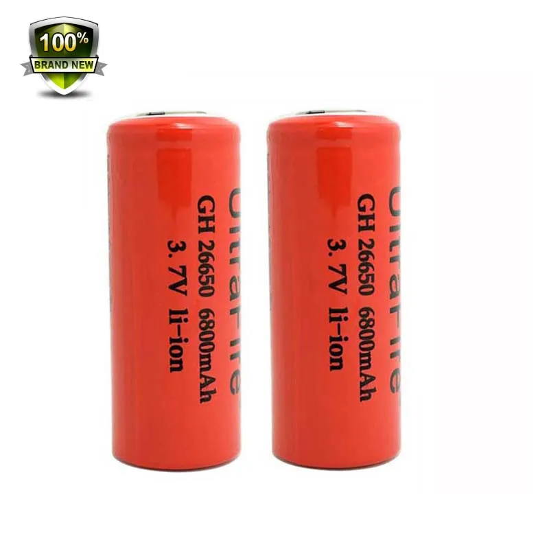 

WasaFire 2pcs/lot 6800mAh 3.7V Rechargeable 26650 Protected Li-ion Battery for Led Headlamp Flashlight Accessory