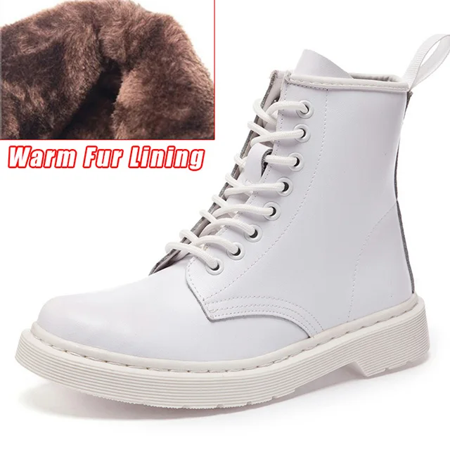 

Women Warm Fur Snow Boots Genuine Leather Ankle Boots Autumn Winter Women Shoe Motorcycle Boots Round Toe Lace Up Military Shoes