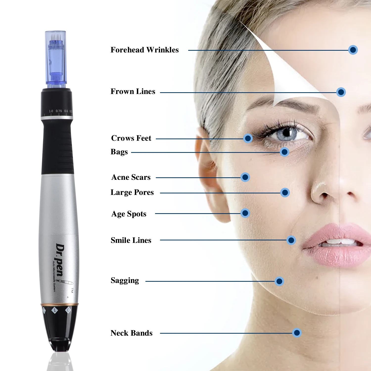 Dr Pen Ultima A1 With 12Pcs Needle Kit Profesional Derma Pen Wired Microneedling Derma Facial-microneedling derma pen