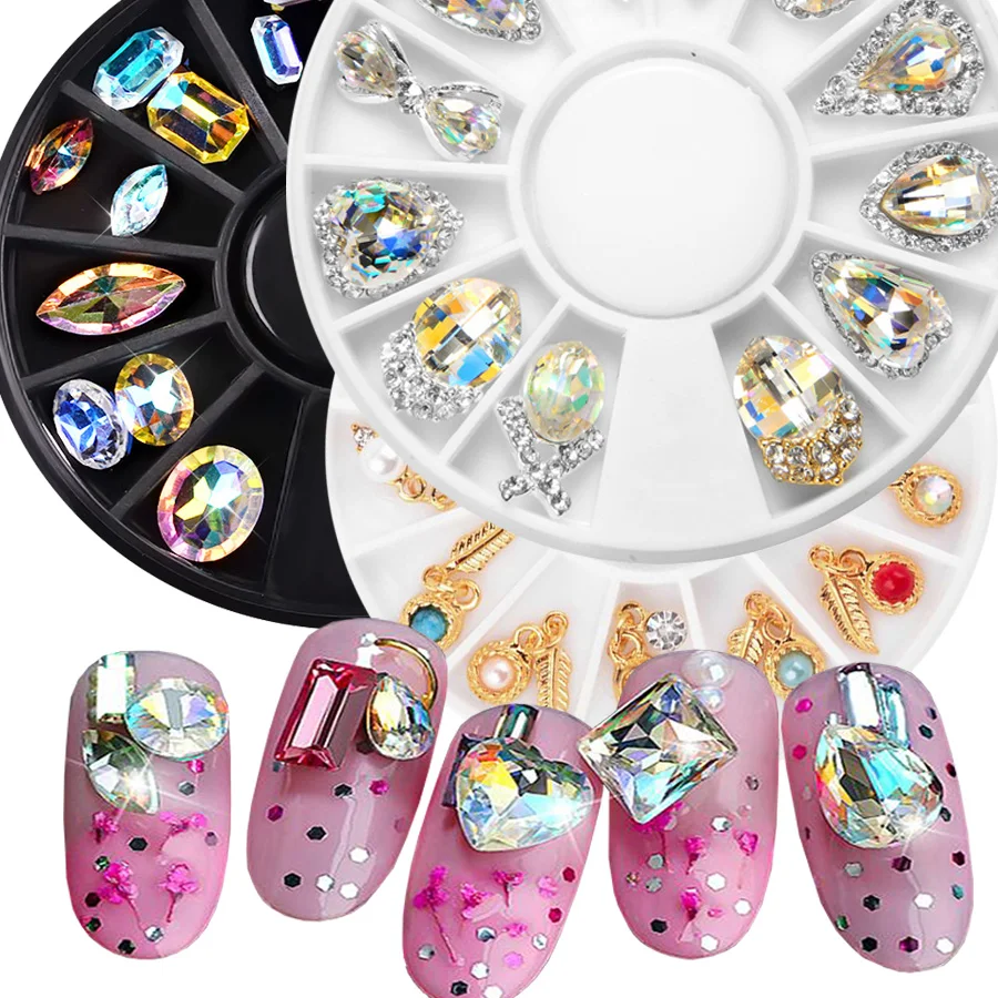 

LuckForever 3D Diamond Nail Art Decorations AB Crystal Iridescent Nail Rhinestone Metal Jewelry Charm Nail Studs Accessories