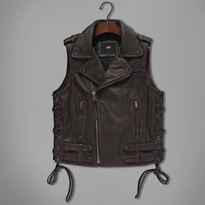 

Casual Motorcycle Genuine Leather Waistcoat Men's Cowhide Vest Knight Vest Fishing Vest Supply of Goods