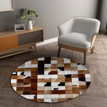 Круглый премиум качества украшения серый из натуральной воловьей кожи меховой ковер пэтчворк продажи