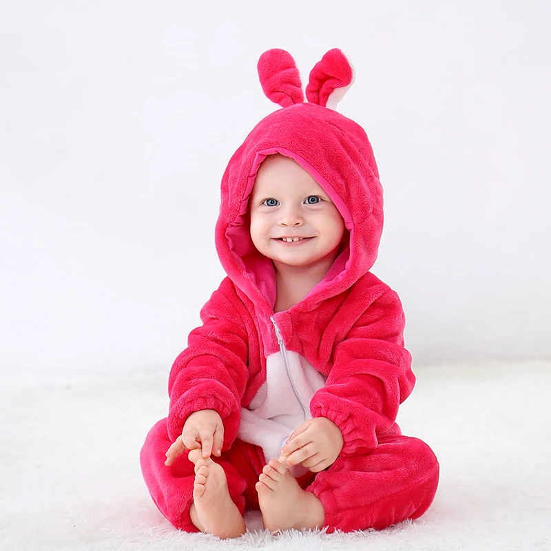 Г. Детский комбинезон, одежда для маленьких девочек комбинезон для новорожденных, домашняя одежда фланелевый комбинезон с капюшоном для маленьких мальчиков милые комбинезон с пандами, костюм - Цвет: rose rabbit