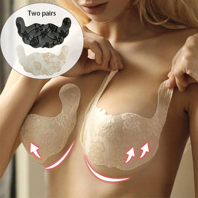 bralette top 2 Pairs Women Self Adhesive Bra Strapless Invisible Breast Lift Tape Lace Stick Gel U Shape Bra Pads Plus Size Push Up Stickers hot bra
