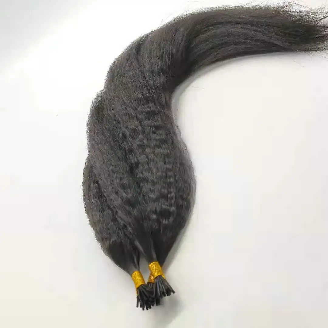 Bluelucky High Quality One Donor Natural Black Virgin Remy I Tip Hair Extension Kinky Straight