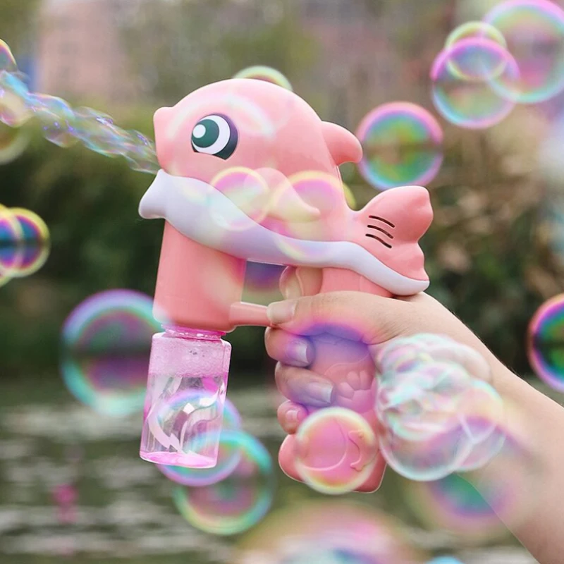 New Flashing Light Up Kids Dolphin Magic Bubble Machine Summer Swimming Toys Wedding Supplies Birthday Gift Bubble Maker Gun