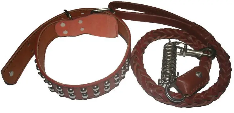 

Cattle pi gou lian Dog Leash Natural Leather Dog Leash Dog Neck Ring Eyes Double Row Rivet Neck Ring Hand Holding Rope