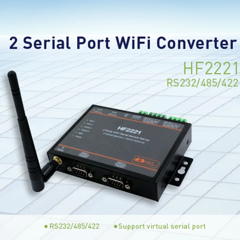 HF2221 2 порта Wifi сервер последовательного устройства RS232/RS422/RS485 для Ethernet/WI-FI последовательный сервер F22500(ЕС Plug