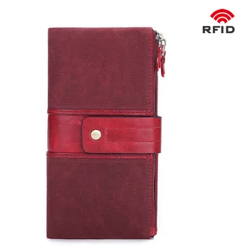 

2019 New canvas leather Long Wallet Multi-card Position Vintage Waterproof Men Women Unisex Double Zipper Wallet Card Holder
