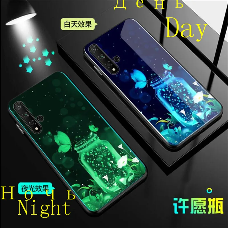 Светящийся чехол из закаленного стекла для Huawei Honor 20 светящаяся задняя крышка Pro